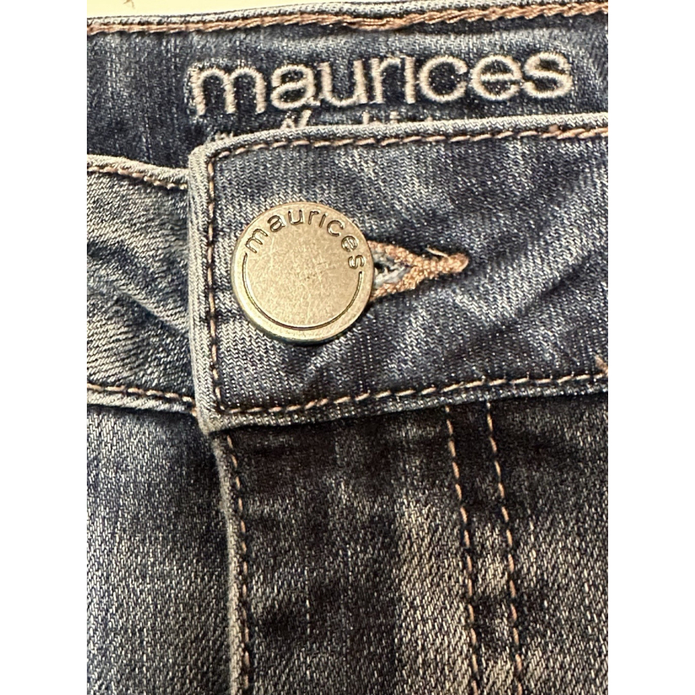 Maurices Everflex Jeans High Rise Womens 12 SHORT Ankle BLUE Distressed Cowgirl - Picture 6 of 14